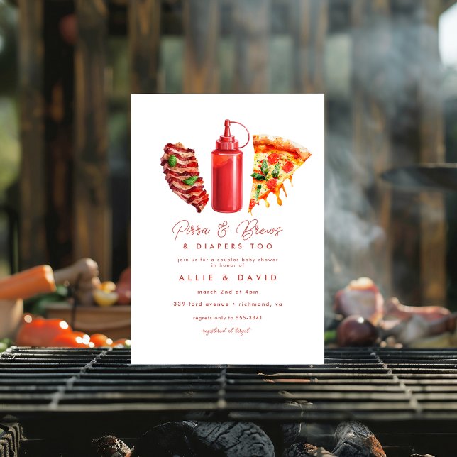 BBQ Pizza gender natural baby shower Invitation (Creator Uploaded)