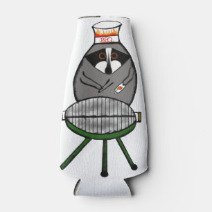 BBQ Racoon on Bottle Cozie Cooler