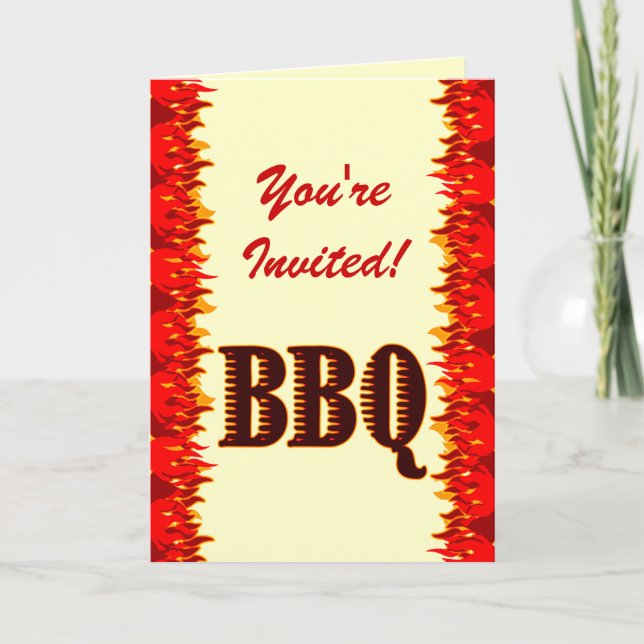 BBQ Red Flames Custom Folded Invitation (Front)