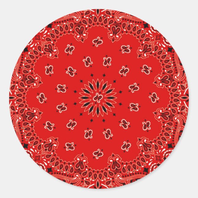 BBQ Red Paisley Western Bandanna Scarf Print Classic Round Sticker (Front)