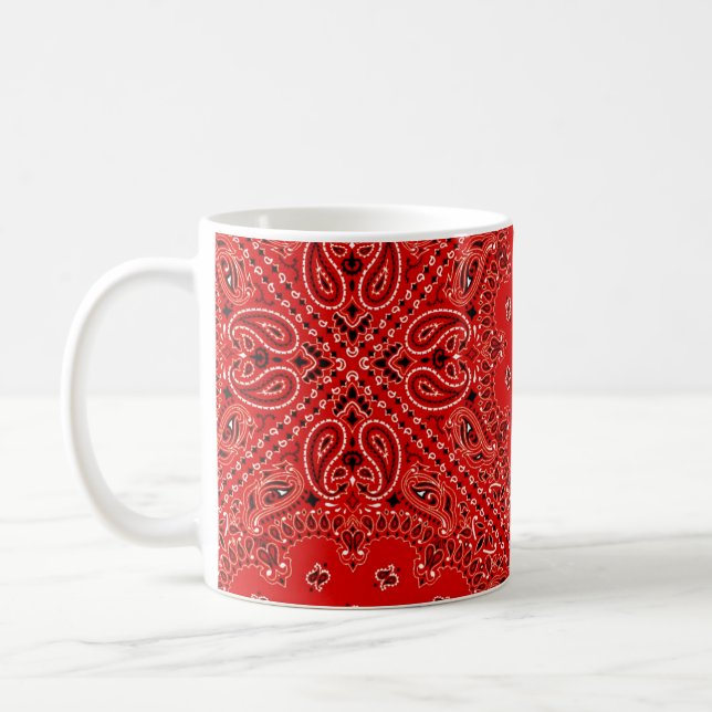 BBQ Red Paisley Western Bandanna Scarf Print Coffee Mug (Left)