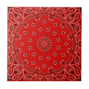 BBQ Red Paisley Western Bandanna Scarf Print Tile