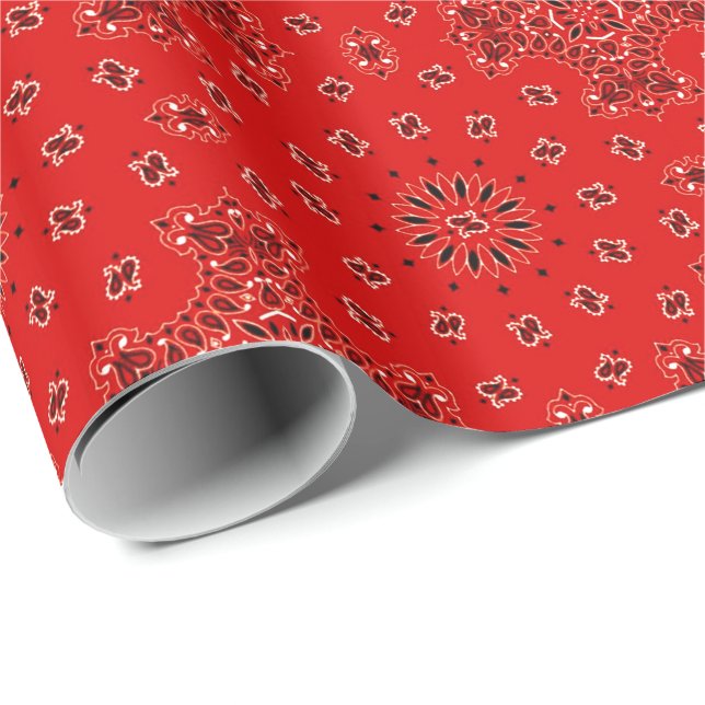 BBQ Red Paisley Western Bandanna Scarf Print Wrapping Paper (Roll Corner)