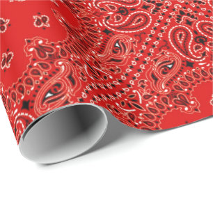 BBQ Red Paisley Western Bandanna Scarf Print Wrapping Paper
