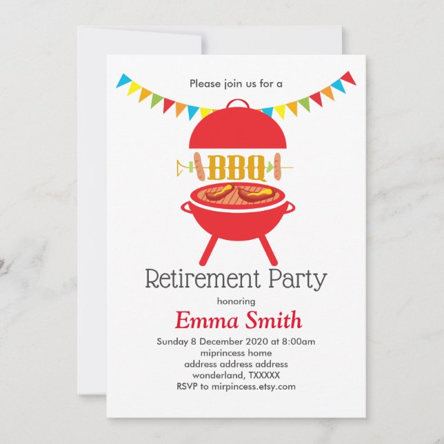 bbq retirement party, barbecue, bbq grill invitation (Front)