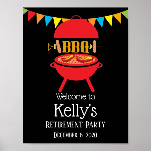 bbq retirement party, barbecue, bbq grill, welcome poster (Front)
