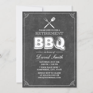 BBQ Retirement Party Vintage Framed Chalkboard Invitation
