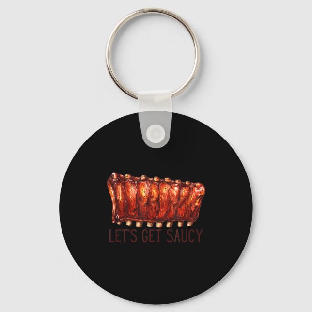 Bbq ribs let's get saucy pit master cookoff key ring (Front)