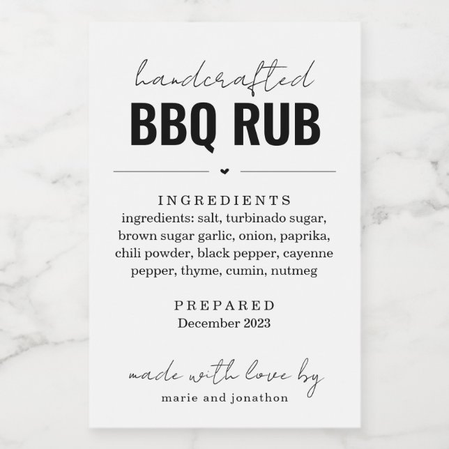 BBQ Rub Barbeque Seasoning Blend Jar Label Gift (Single Label)