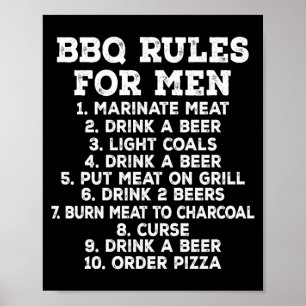 Bbq Rules For Men Funny Grilling Beer Poster