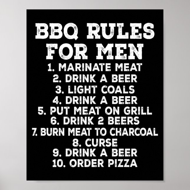 Bbq Rules For Men Funny Grilling Beer Poster (Front)