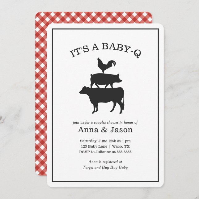 BBQ Rustic Couples Baby Shower Baby Q Invitation (Front/Back)