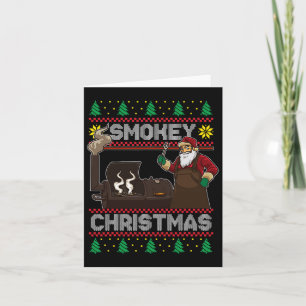 Bbq Santa Grilling Roast On Smoker Ugly Smokey Chr Card