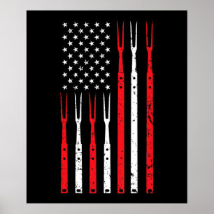 BBQ Shirt For Men Dad Gift Patriotic USA Flag Poster