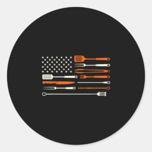 Bbq smoker barbecue chef grilling tools usa flag classic round sticker