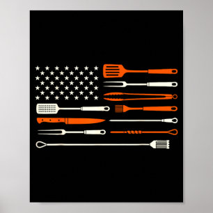Bbq smoker barbecue chef grilling tools usa flag poster