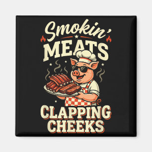 Bbq smokin meats and clapping cheeks funny pig men magnet