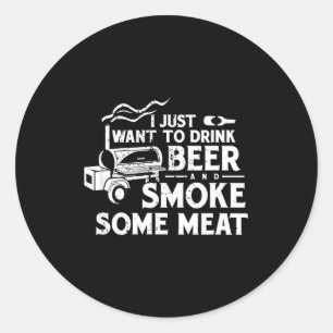 Bbq smoking pitmaster drink beer smoke meat classic round sticker
