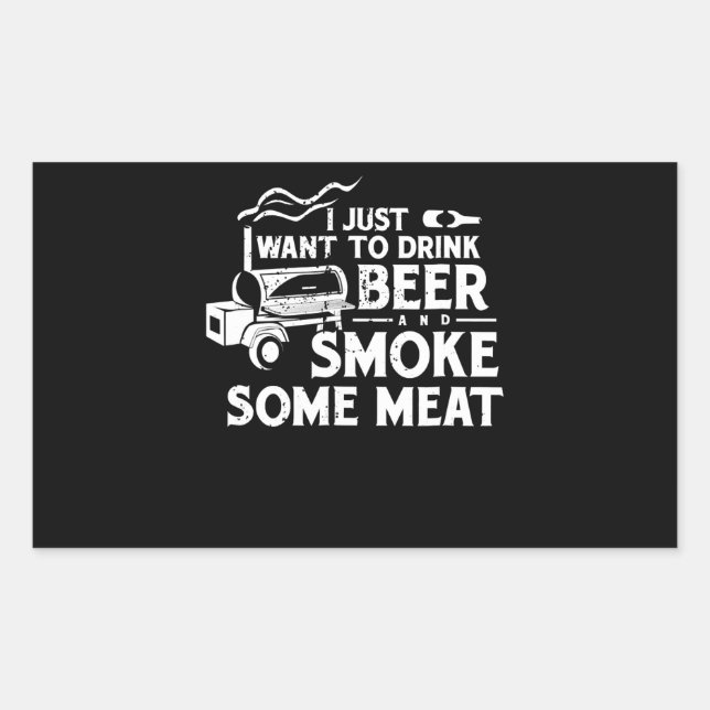 BBQ Smoking Pitmaster Gift Drink Beer Smoke Meat Rectangular Sticker (Front)