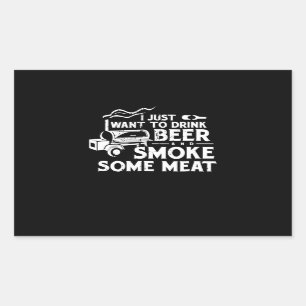 BBQ Smoking Pitmaster Gift Drink Beer Smoke Meat Rectangular Sticker