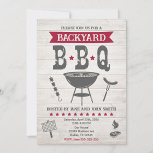 BBQ Summer Backyard Party Rustic Invitation