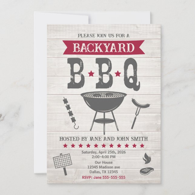BBQ Summer Backyard Party Rustic Invitation (Front)