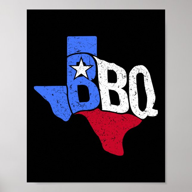 Bbq Texas State Flag And Byrbecue Map  Poster (Front)