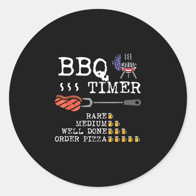 Bbq timer flag funny barbecue grill 4th july dad classic round sticker (Front)