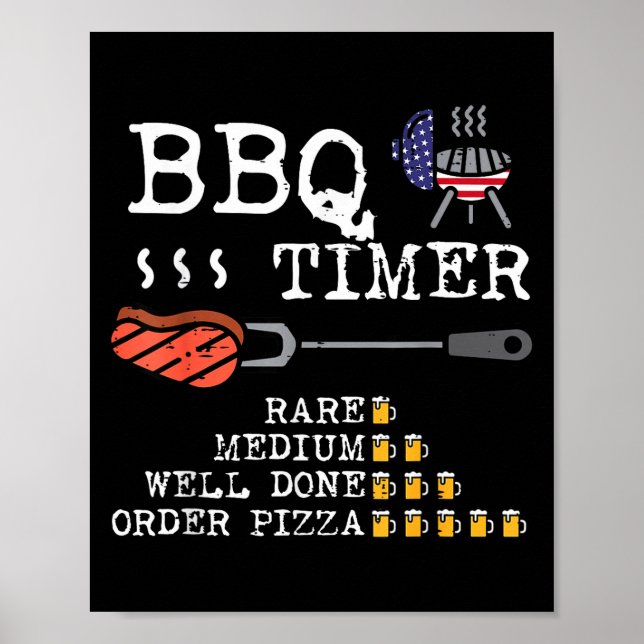 Bbq timer flag funny barbecue grill 4th july dad poster (Front)