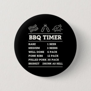 Bbq Timer Funny Barbecue Cooking Chart Rare Medium 6 Cm Round Badge