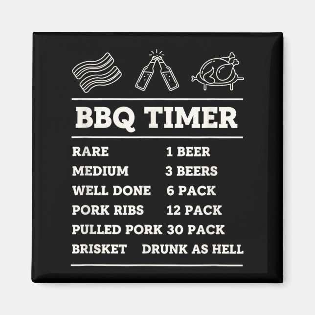 Bbq Timer Funny Barbecue Cooking Chart Rare Medium Magnet (Front)