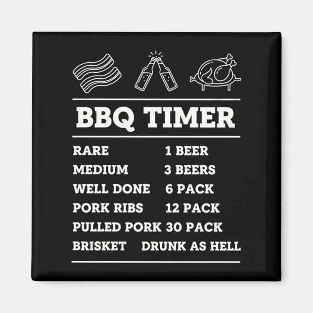 Bbq Timer Funny Barbecue Cooking Chart Rare Medium Magnet (Front)