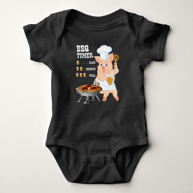 bbq timer  pig grill barbecue beer lover men adult baby bodysuit (Front)