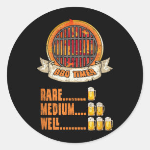Bbq Timer Rare Medium Meat Lovers Beer Drinking Classic Round Sticker