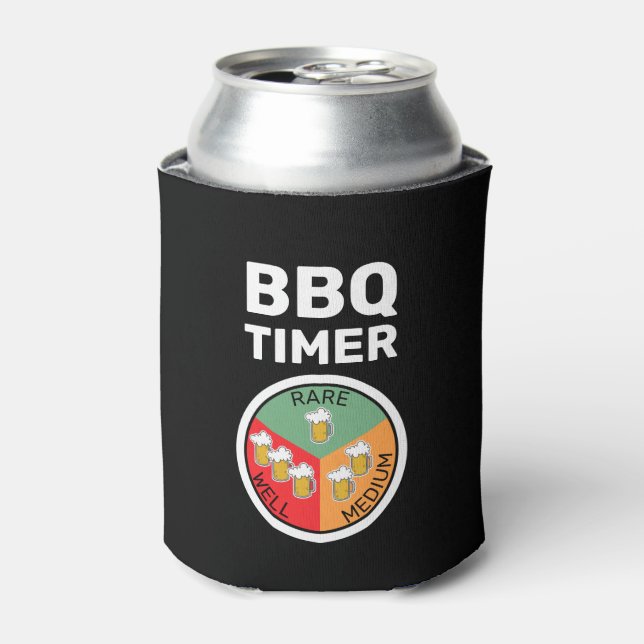 BBQ Timer Rare Medium Well Beer Can Cooler (Can Front)