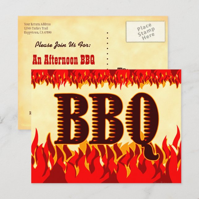 BBQ Western Flames Custom Invitation Postcard (Front/Back)
