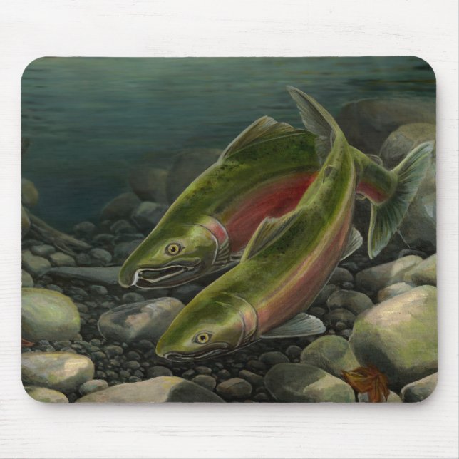 BC Salmon Art Mousepad Fish Painting Decor (Front)