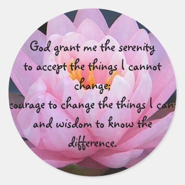 BC- Serenity Prayer Pink Water Lily Stickers (Front)