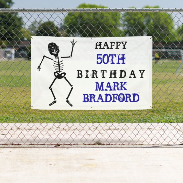 BD Banner, Skeleton Peace Sign, Insert Age/Name Banner (Insitu)