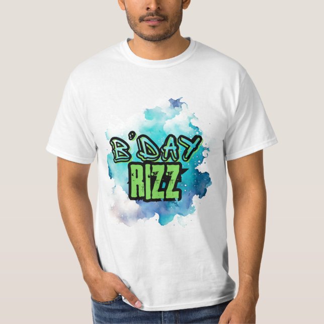 B'Day (Birthday) Rizz Green And Monochromatic Blue T-Shirt (Front)