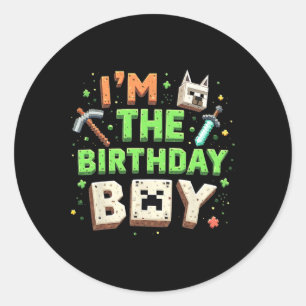 Bday Party I'm The Birthday Boy Video Gamer Pixel  Classic Round Sticker
