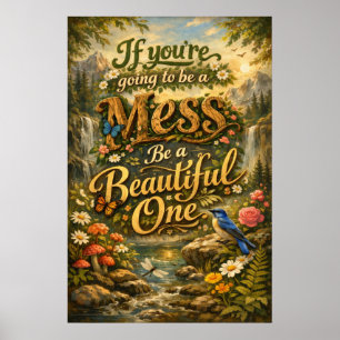 Be A Beautiful Mess Vintage Floral Typography Poster