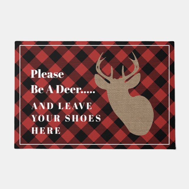 Be A Deer Remove Shoes Buffalo Plaid Doormat (Front)