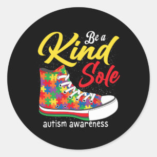 Be A Kind Sole Autism Awareness Month Shoes Puzzle Classic Round Sticker