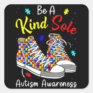 Be A Kind Sole Autism Awareness Rainbow Trendy Puz Square Sticker