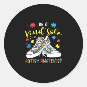 Be A Kind Sole Autism Awareness Trendy Puzzle Shoe Classic Round Sticker