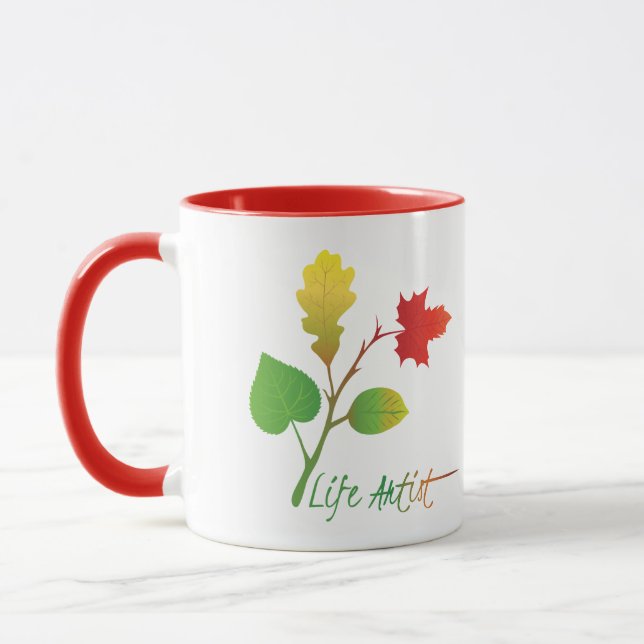 Be a Life Artist Motivational Slogan, with Leaves Mug (Left)