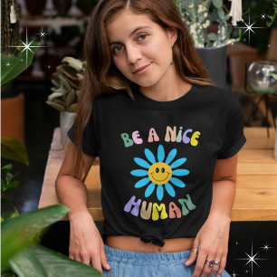 Be a Nice Human Blue & Yellow Flower Graphic T-Shirt
