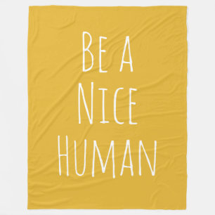 Be a Nice Human Kindness Saying Minimalist Yellow Fleece Blanket
