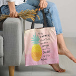 Be A Pineapple Watercolor Typography Tote Bag<br><div class="desc">Be A Pineapple Tote Bag - Presenting our watercolor typography quote art Tote Bag.The background is a water colour base in shades of yellow and pink. The illustration of a pineapple features the quote: "Be a pineapple, stand tall, wear a crown and be sweet on the inside". A really wonderful...</div>